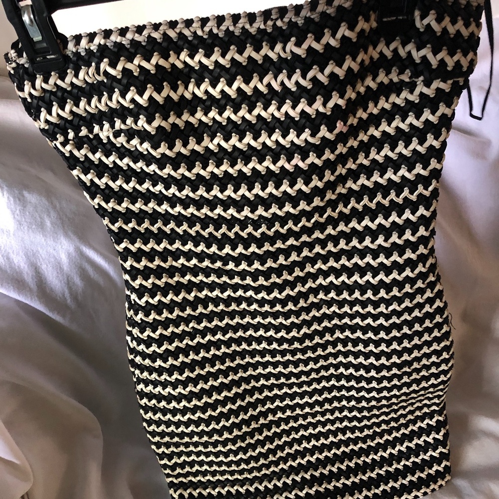Balmain style black/white strapless mini dress